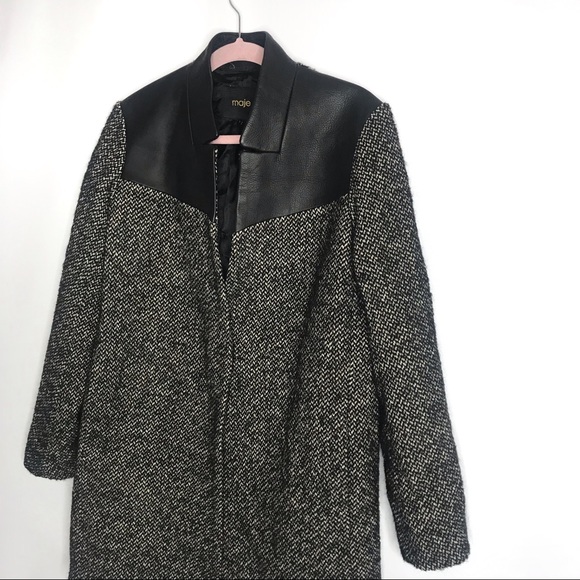 Maje Wool Leather Panel Coat - Picture 4 of 7